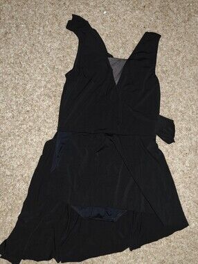 Balera Black Ruffle Wrap Asymmetrical Skirted Ballet Dance Leotard Large Child